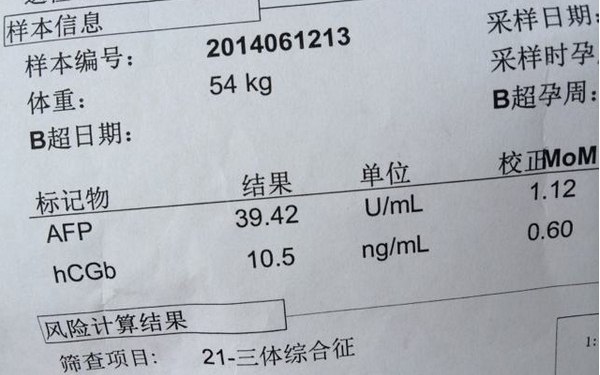 已怀宝宝的唐筛单子